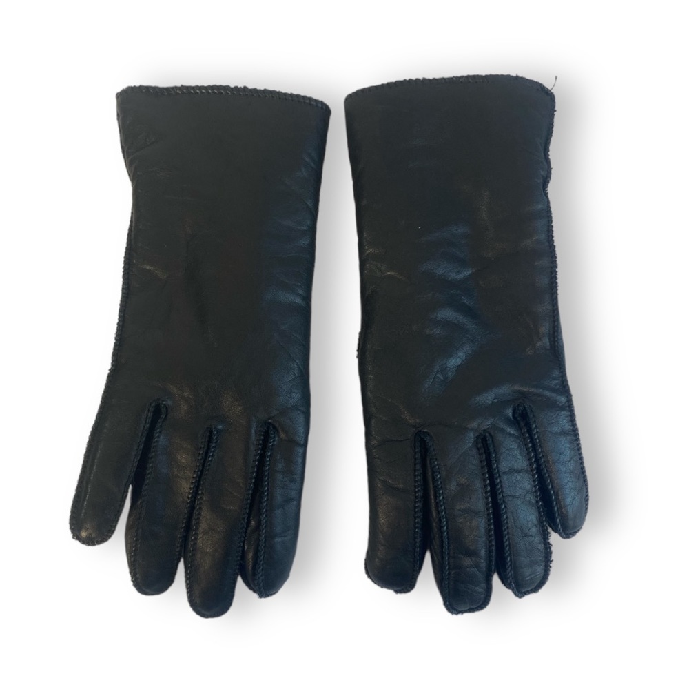 Vintage Black Leather Gloves‎ Warm Lined Winter Dress Size Medium Unisex 0184